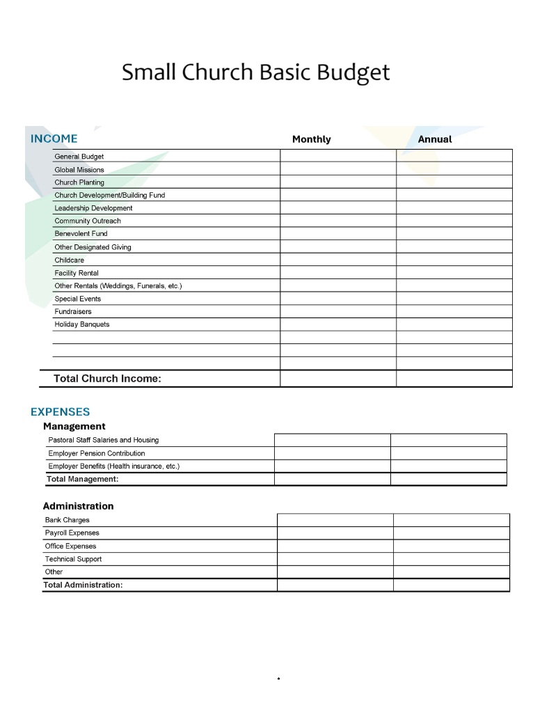 Small Church Basic Budget Template