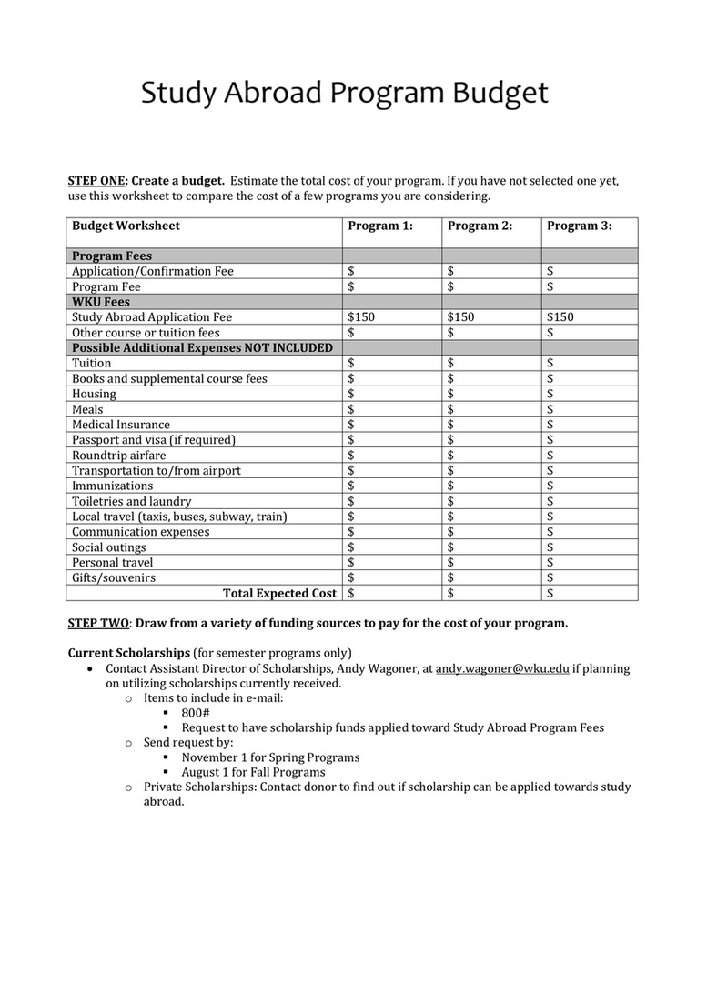 Study Abroad Program Budget Template